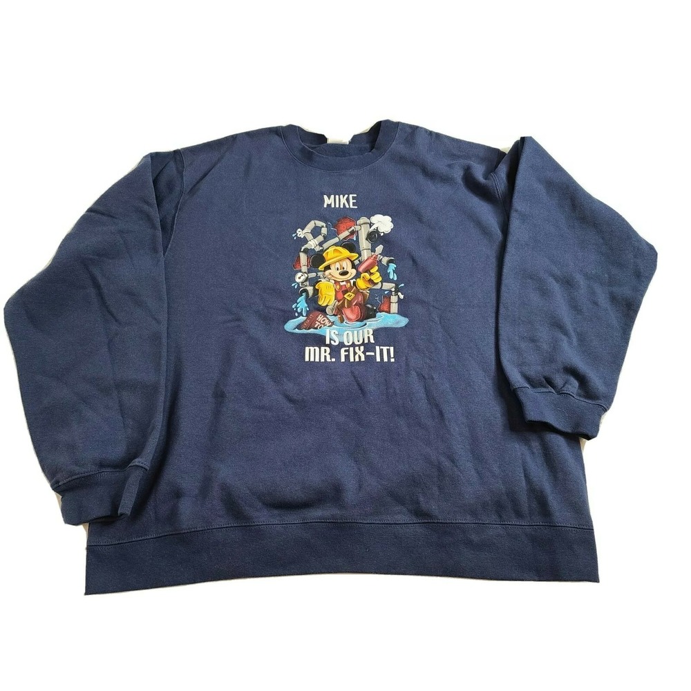 Disney Store Men's XL Sweater Mickey Mouse Blue Crew Neck Pull Over Mr Fix it